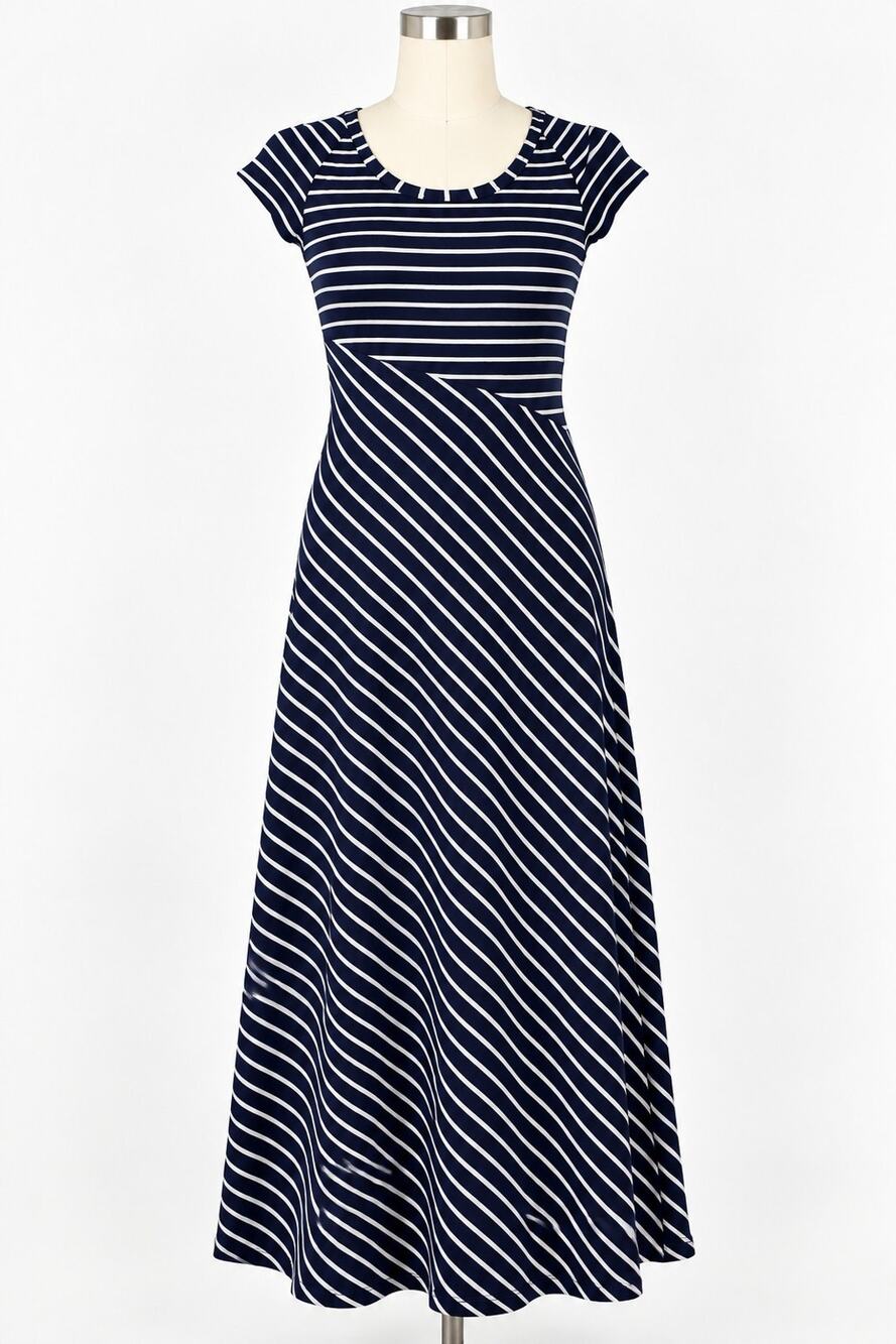 Athleta Makai Maxi Dress Womens Small S Navy/white Striped Scoop Neck